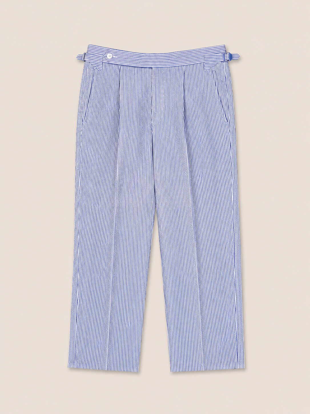 Made-to-Measure Blue &amp; White Wool Seersucker Trousers