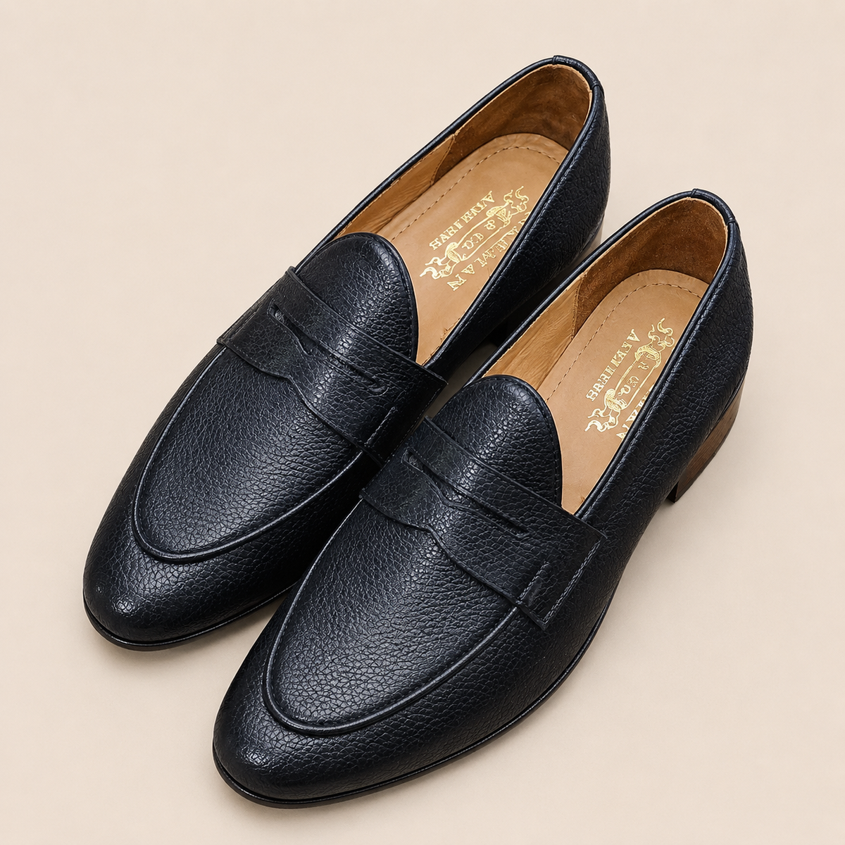 Hudson Penny Loafer – Black Pebble Leather (Unlined)