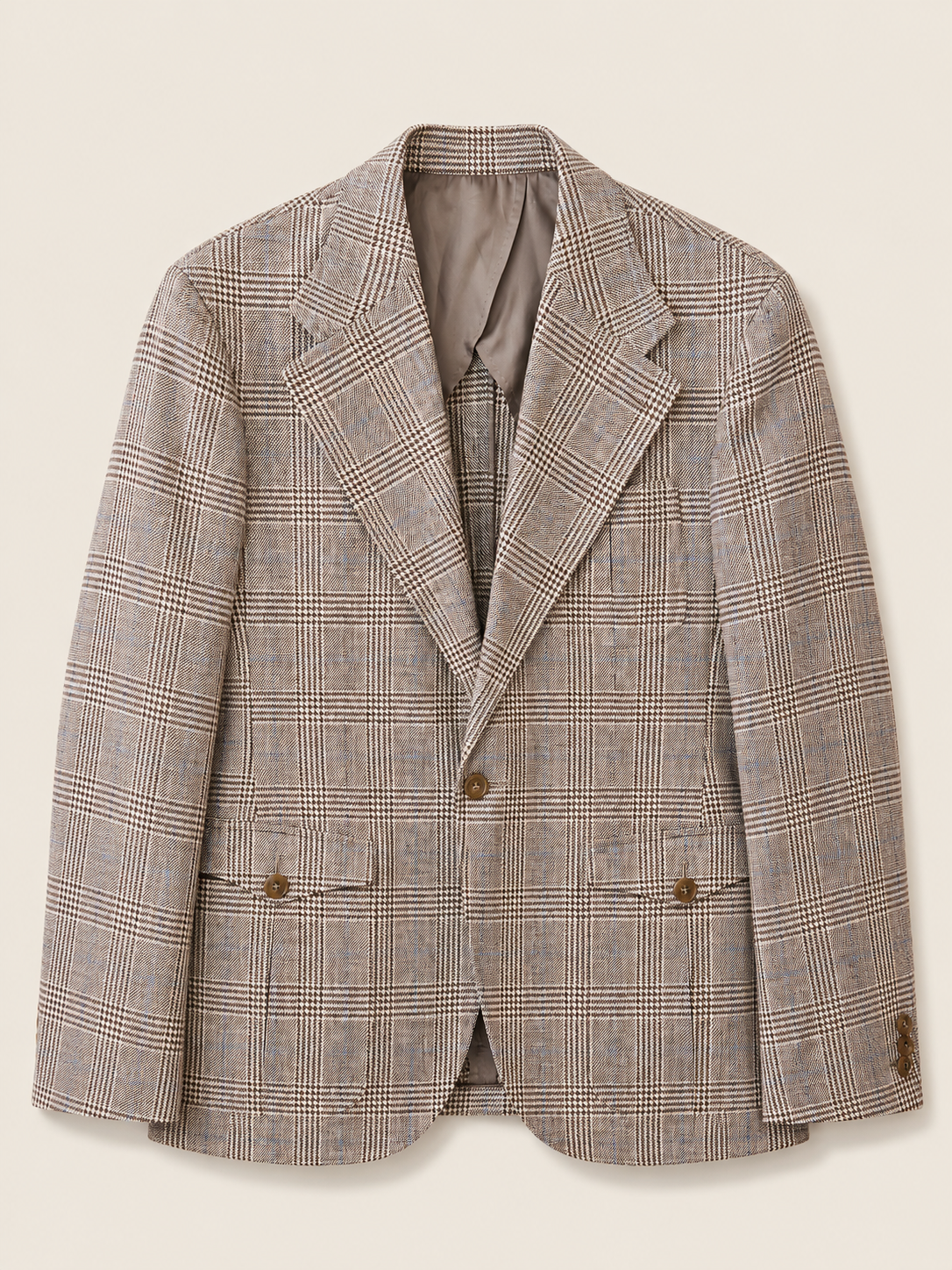 Made-to-Measure Cream Glen Plaid Wool Linen Sport Coat