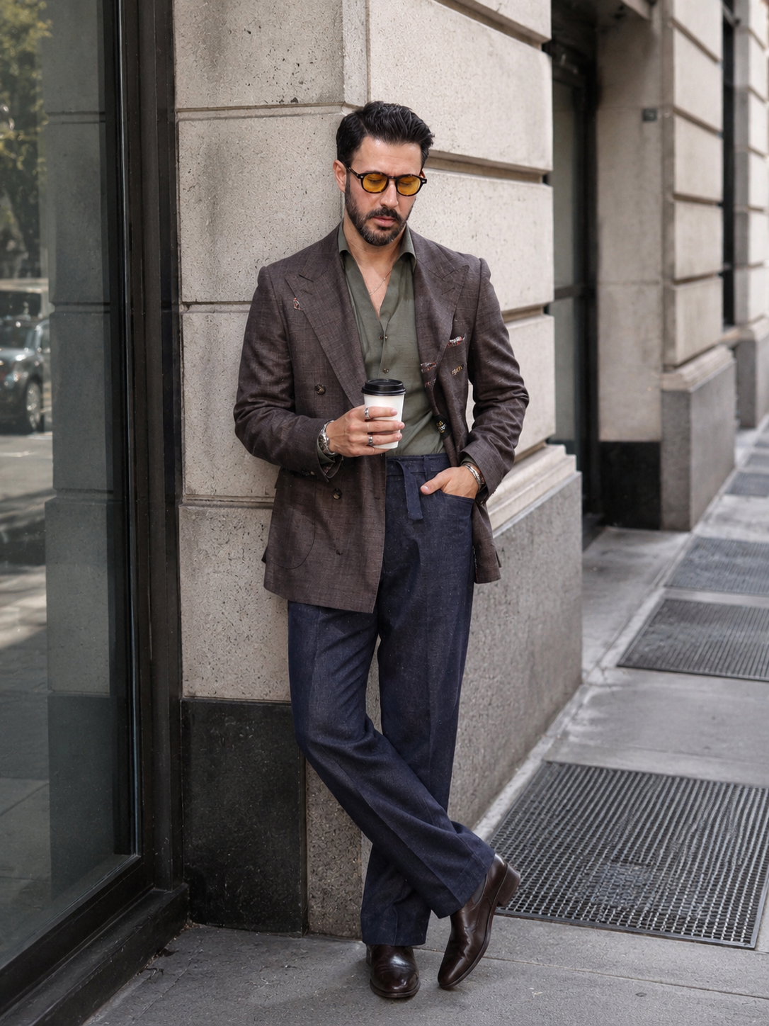 Made-to-Measure Brown Bamboo Silk Linen Double-Breasted Sport Jacket