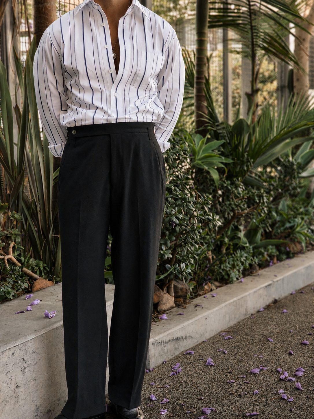 Made-to-Measure Black Seersucker Trousers