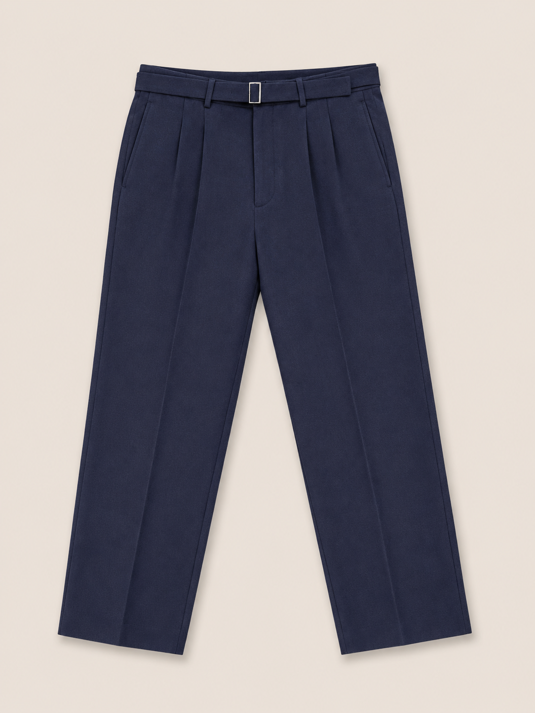 Made-to-Measure Navy Brushed Moleskin Cotton Pleated Trousers