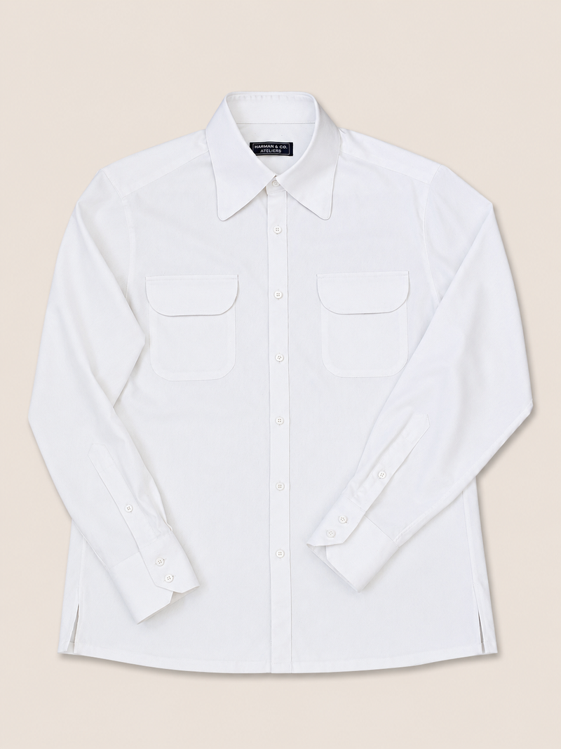 Made-to-Measure White Bamboo Shirt with Dual Pockets