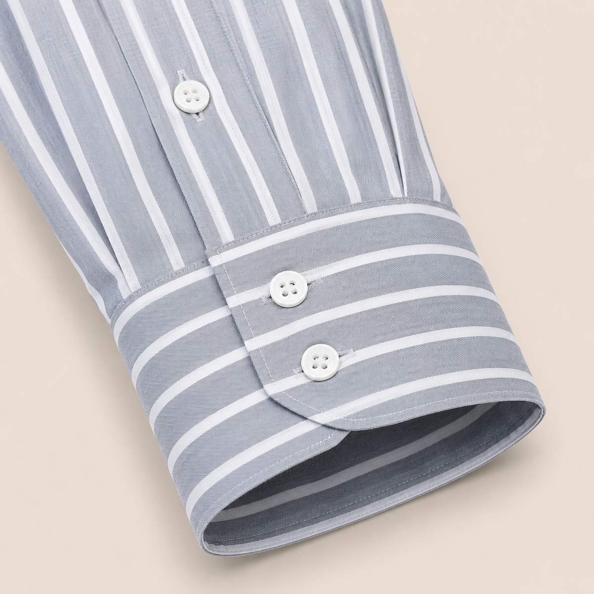 Made-to-Measure Grey Cotton Striped Shirt with Dual Pockets