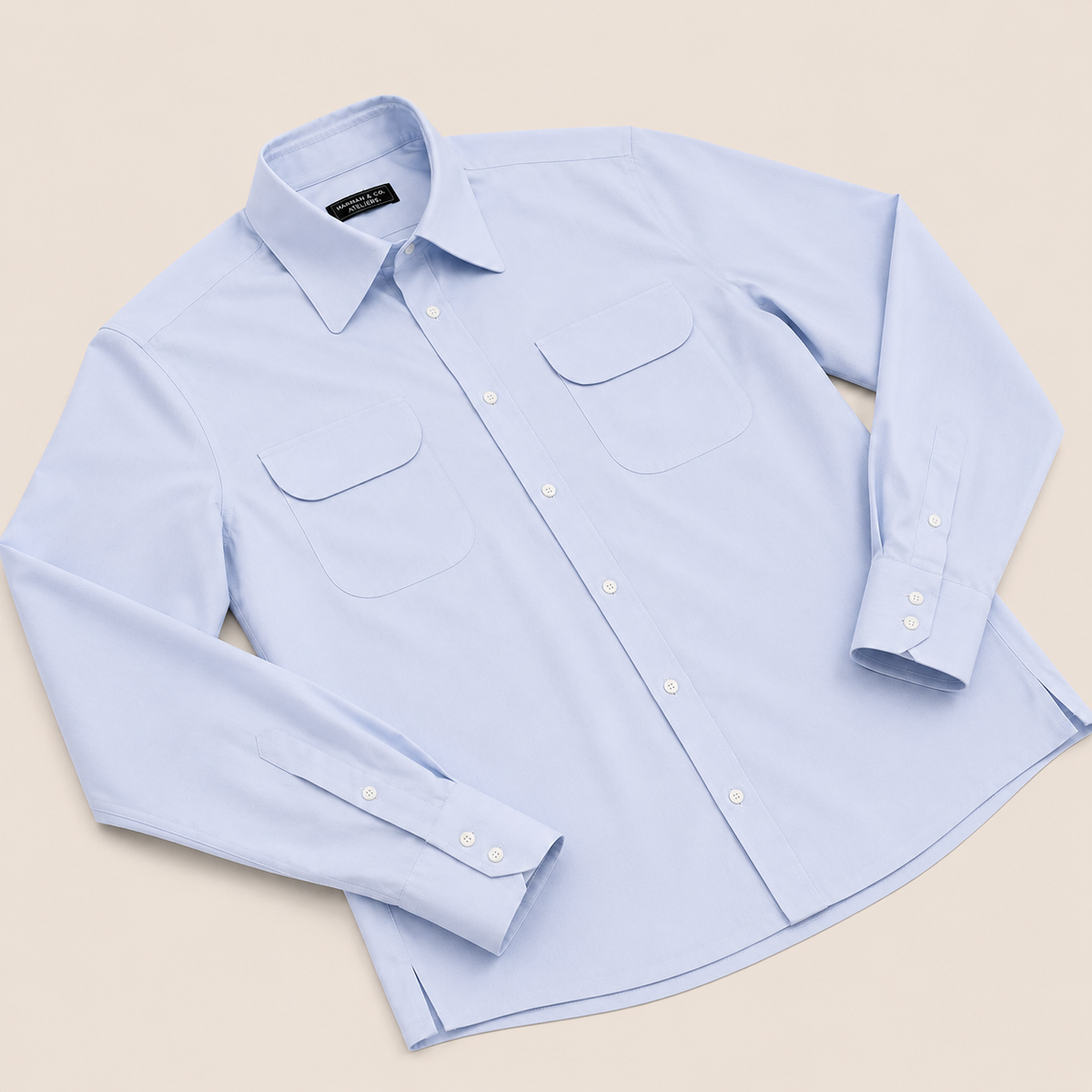 Made-to-Measure Light Blue Bamboo Shirt with Dual Pockets