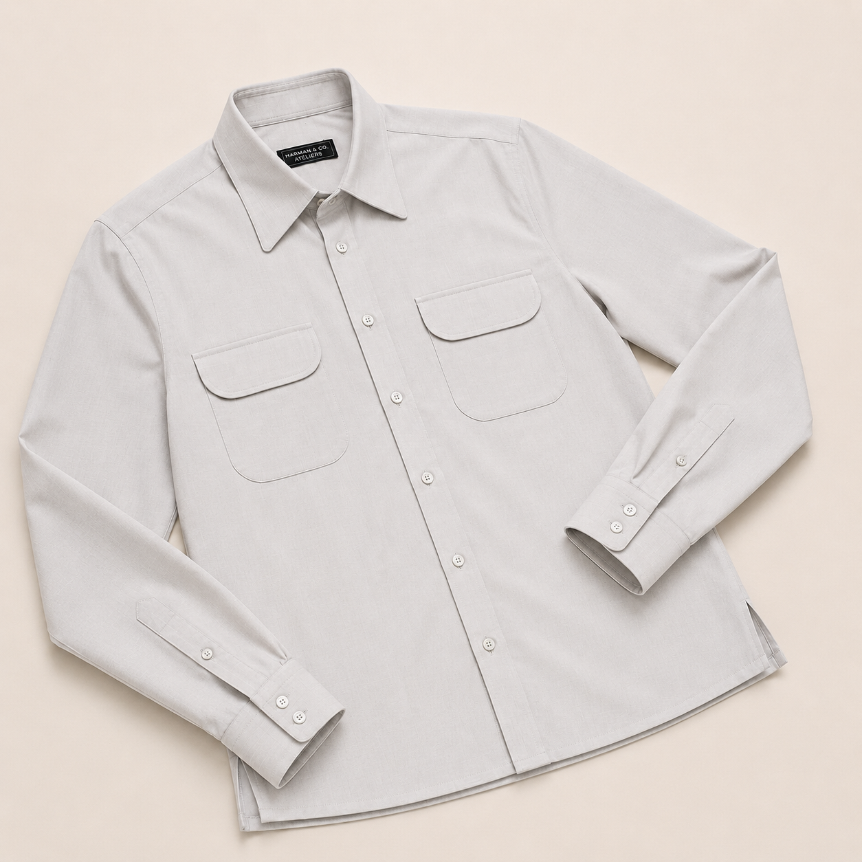 Made-to-Measure Ecru Cotton Shirt with Dual Pockets