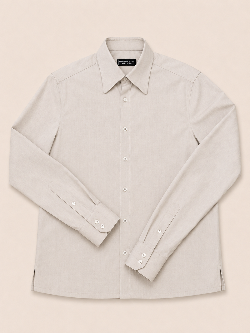 Made-to-Measure Khaki Bamboo Shirt with Rounded Collar