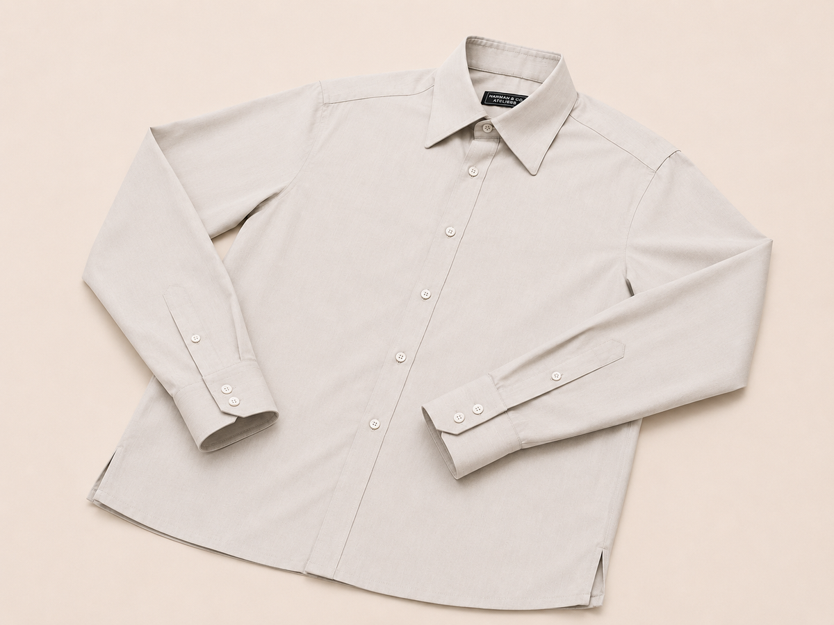 Made-to-Measure Khaki Bamboo Shirt with Rounded Collar
