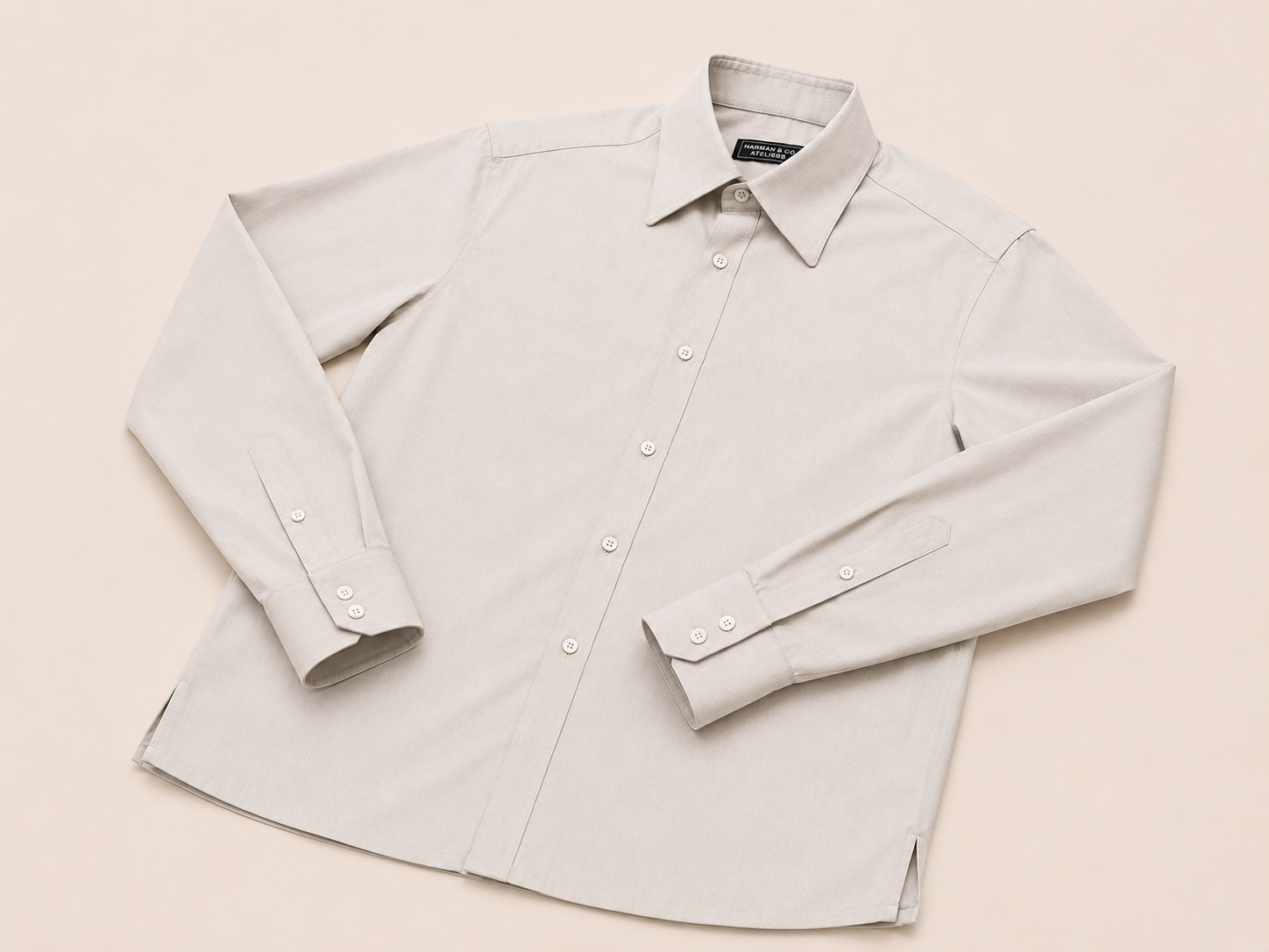 Made-to-Measure Khaki Bamboo Shirt with Rounded Collar