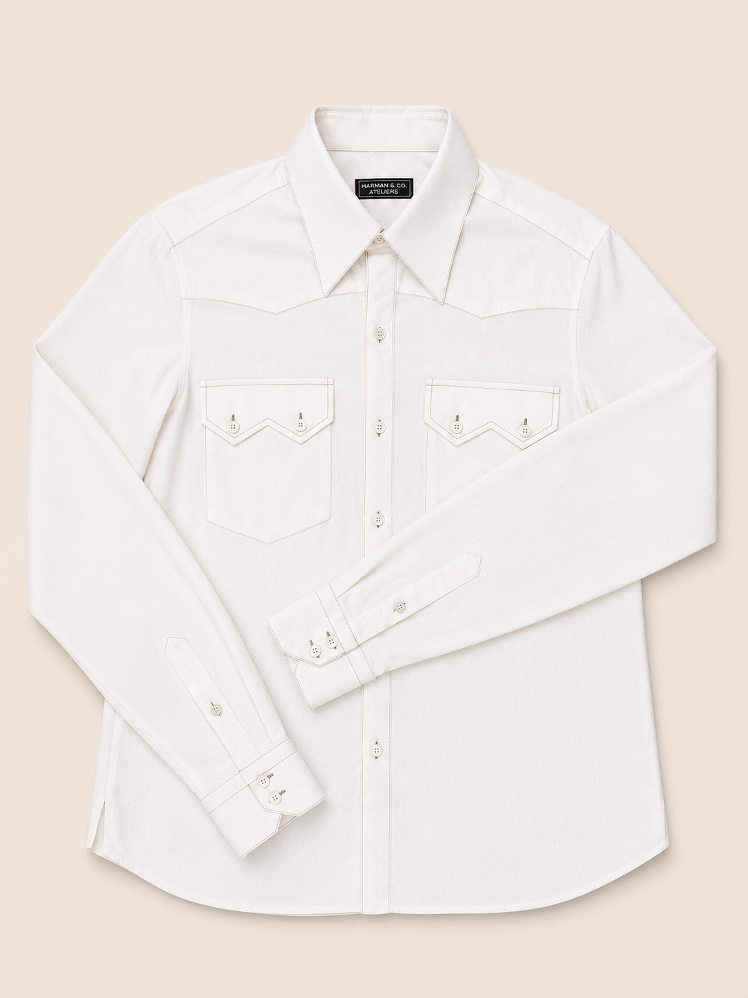 Made-to-Measure White Seersucker Western Shirt with Natural Shell Buttons
