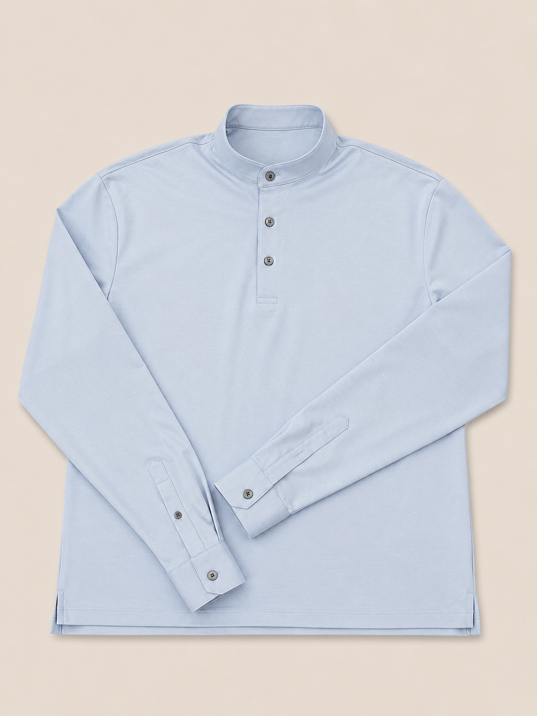 Made-to-Measure Baby Blue Cotton Stretch Mao Collar Polo