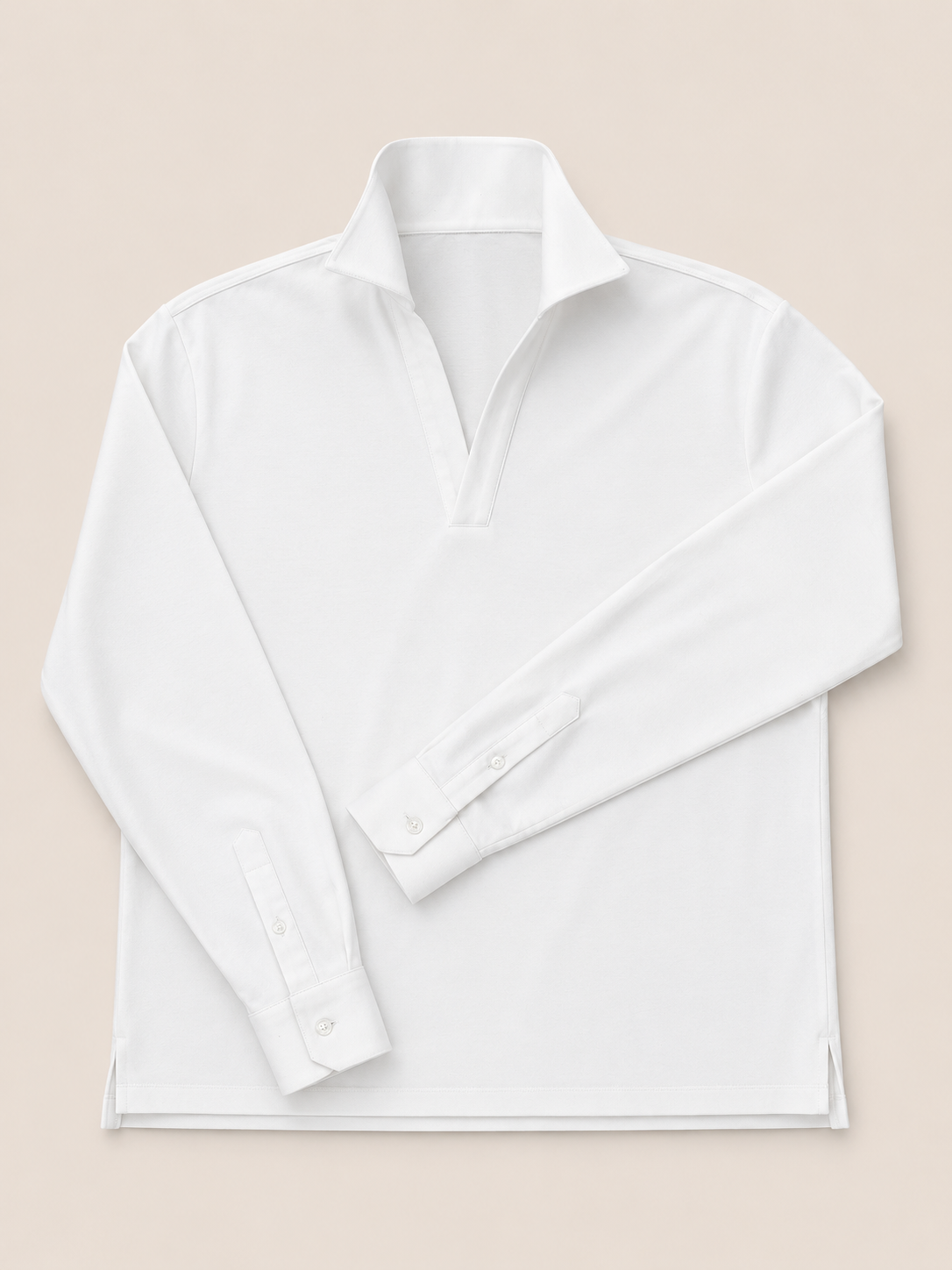 Made-to-Measure White Cotton Stretch V-Neck Polo