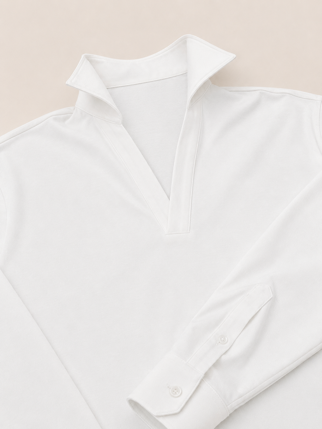 Made-to-Measure White Cotton Stretch V-Neck Polo