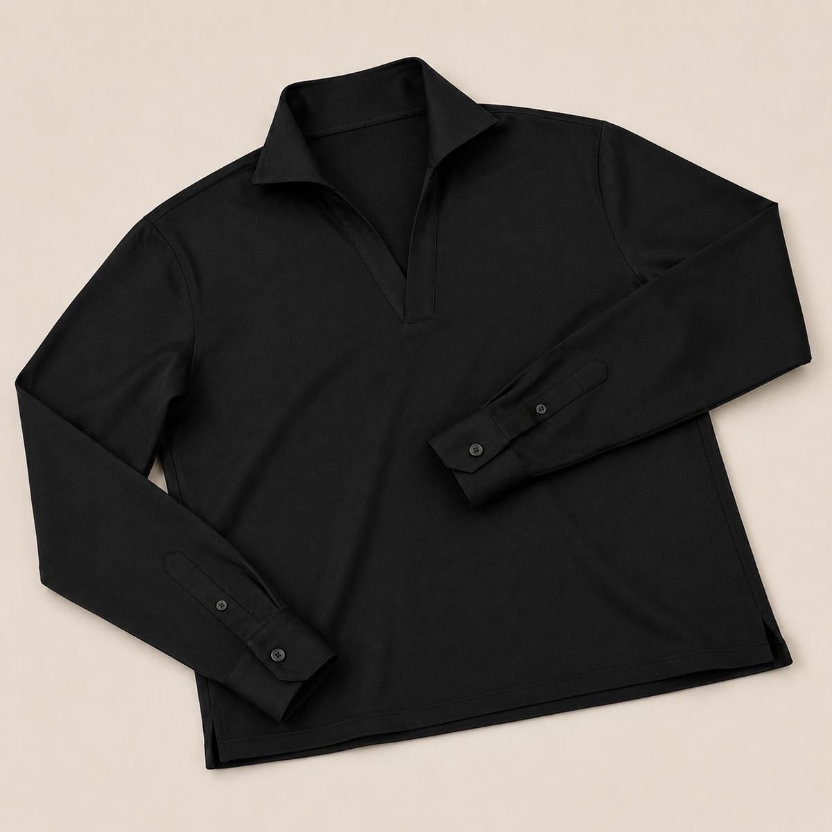 Made-to-Measure Black Cotton Stretch V-Neck Polo