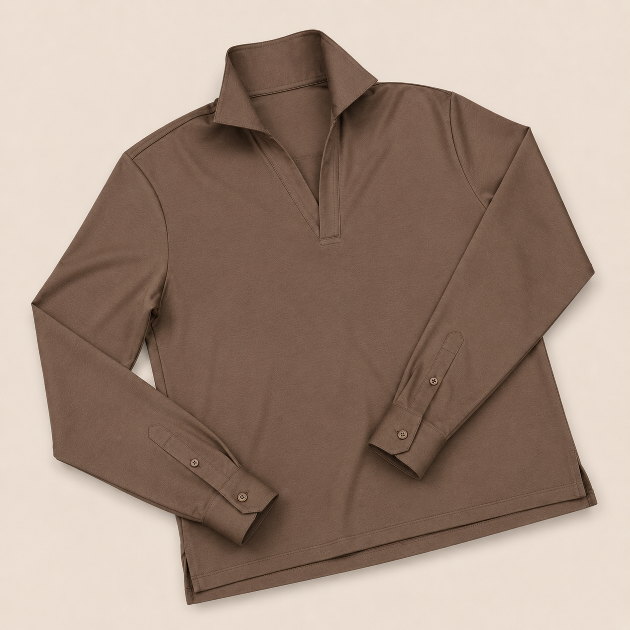 Made-to-Measure Soft Brown Cotton Stretch V-Neck Polo