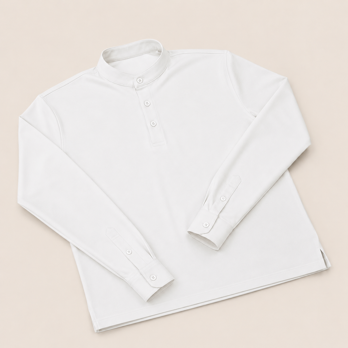 Made-to-Measure White Cotton Stretch Mao Collar Polo