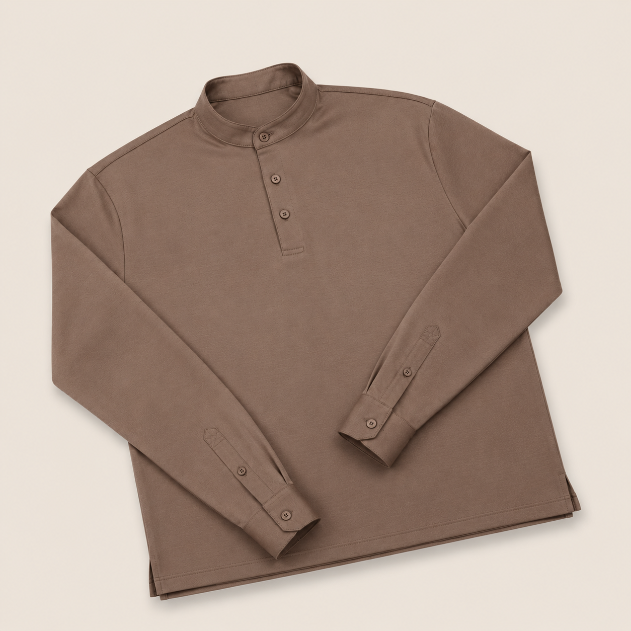 Made-to-Measure Soft Brown Cotton Stretch Mao Collar Polo