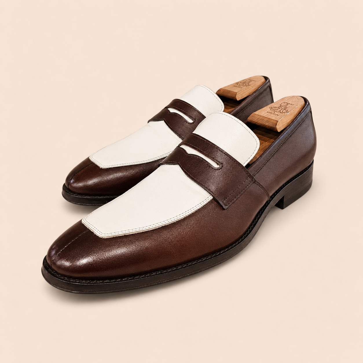 Gatsby Loafer – Ivory & Brown Full Grain Leather