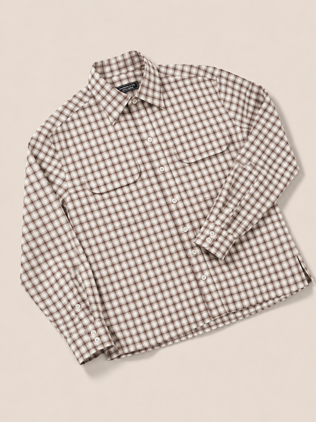 Made-to-Measure Brown Cotton Plaid Shirt with Dual Pockets