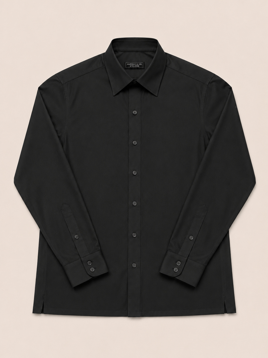 Made-to-Measure Black Bamboo Shirt with Rounded Collar