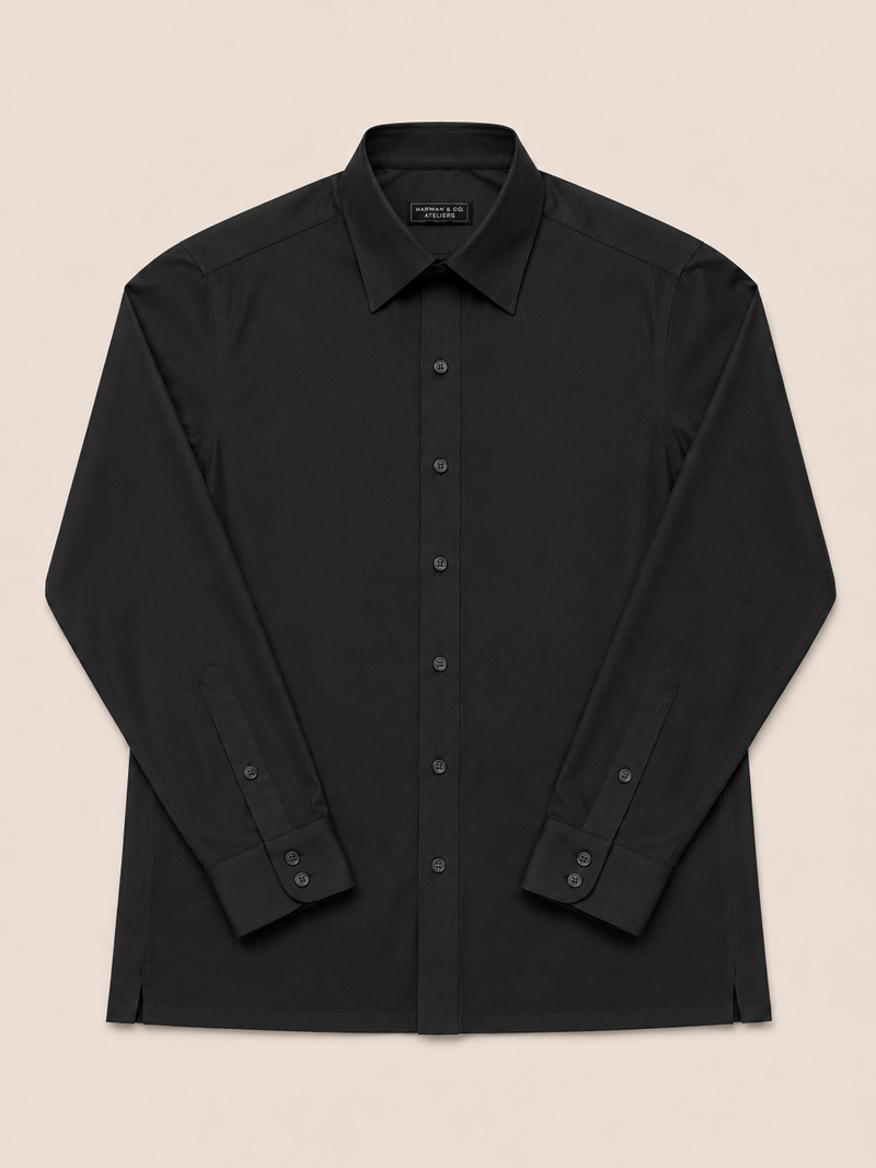 Made-to-Measure Black Bamboo Shirt with Rounded Collar