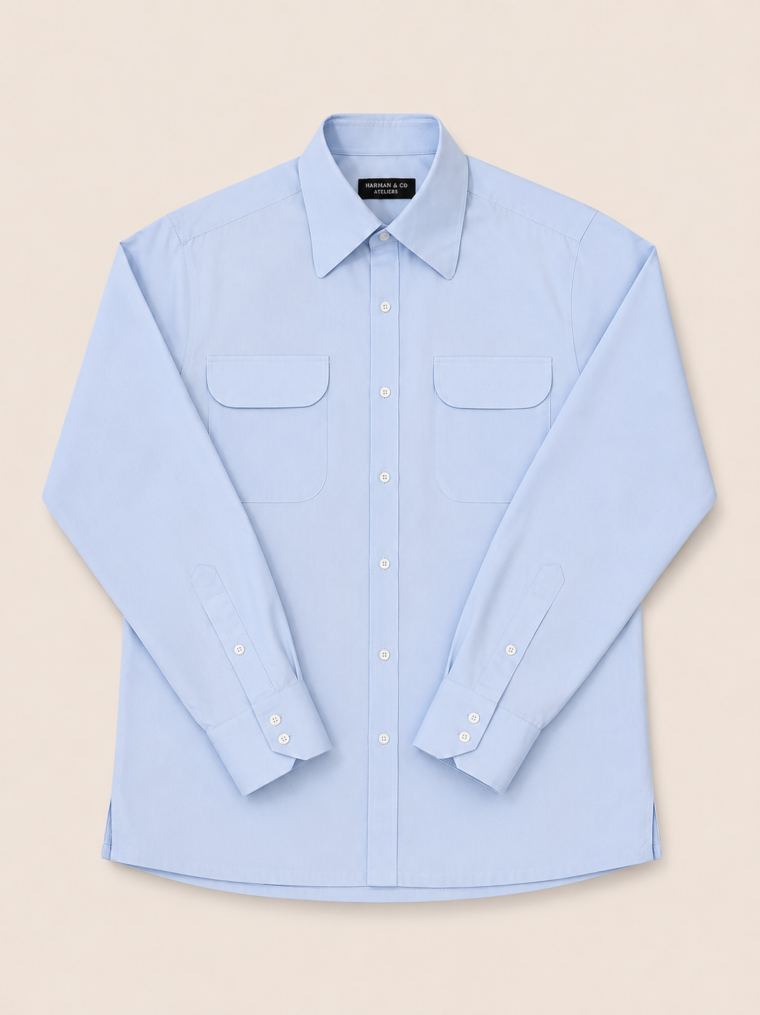 Made-to-Measure Light Blue Bamboo Shirt with Dual Pockets