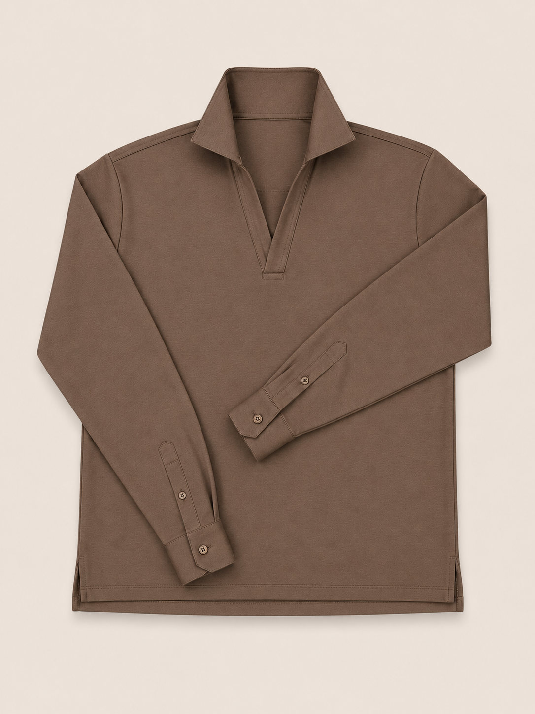 Made-to-Measure Soft Brown Cotton Stretch V-Neck Polo