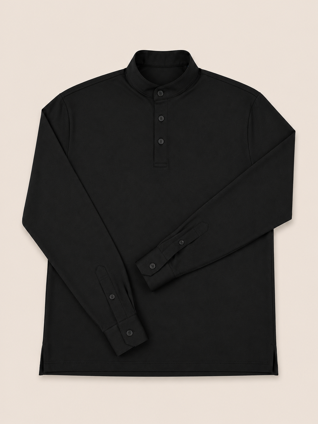 Made-to-Measure Black Cotton Stretch Mao Collar Polo
