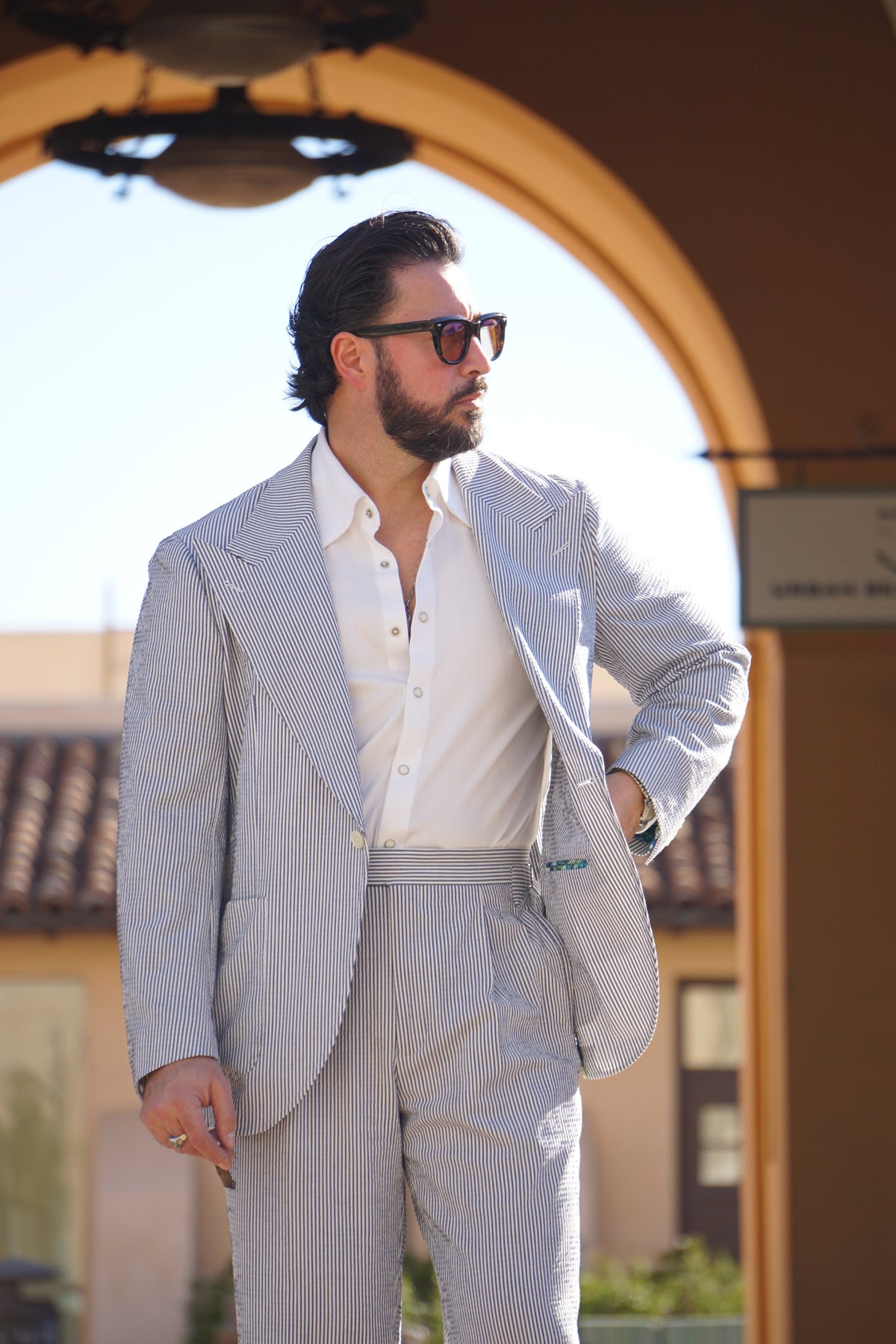 Made-to-Measure Blue & White Wool Seersucker Sport Jacket