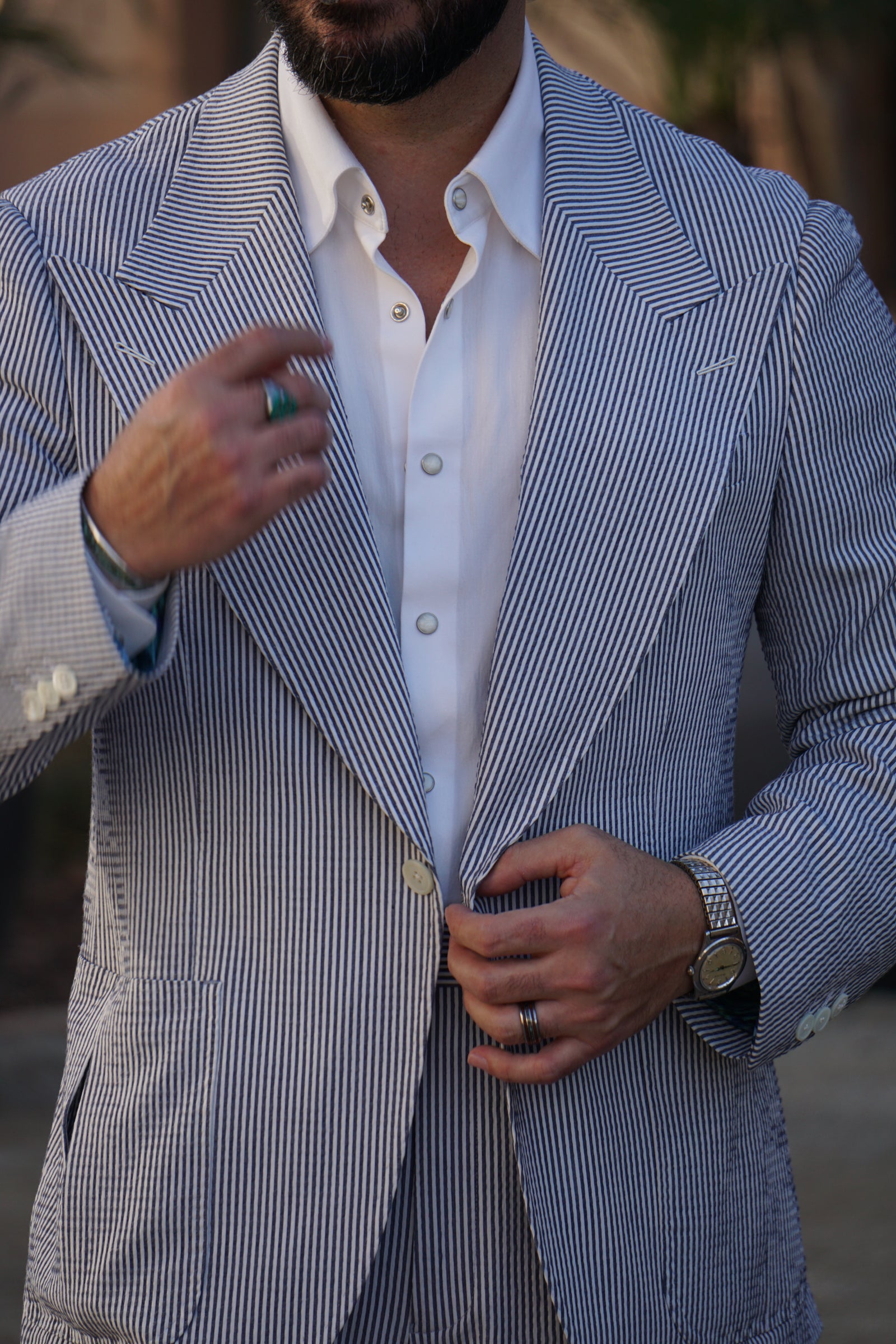 Made-to-Measure Blue & White Wool Seersucker Sport Jacket