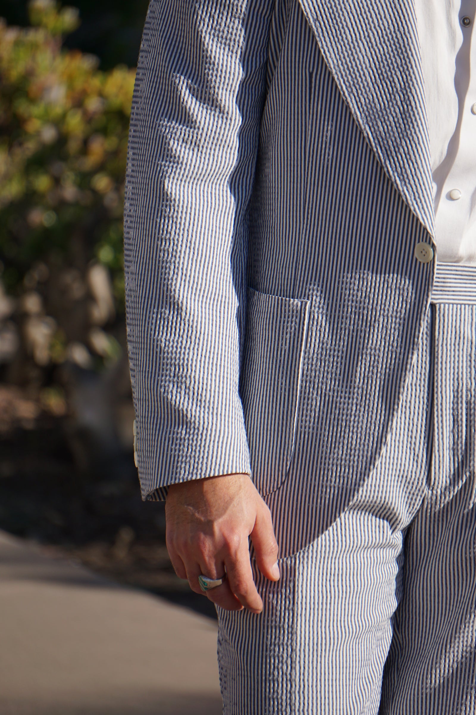 Made-to-Measure Blue & White Wool Seersucker Sport Jacket