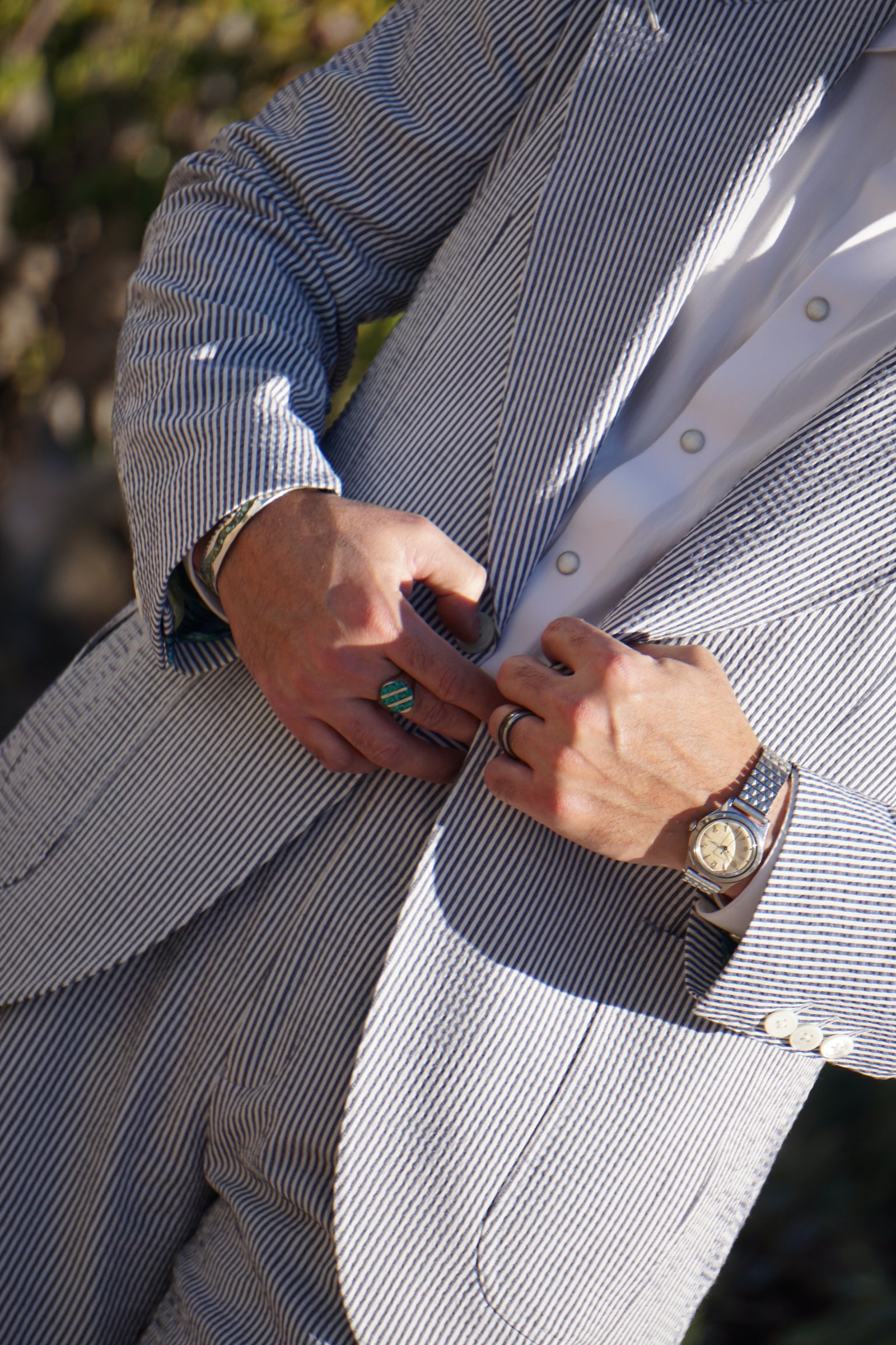 Made-to-Measure Blue & White Wool Seersucker Sport Jacket