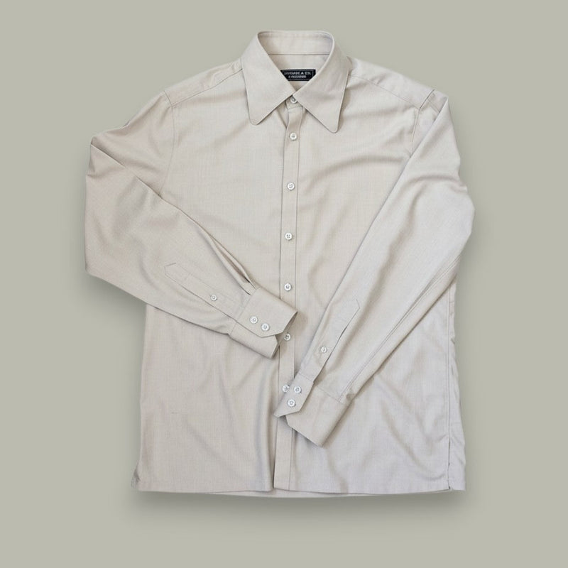 Made-to-Measure Khaki Bamboo Shirt with Rounded Collar