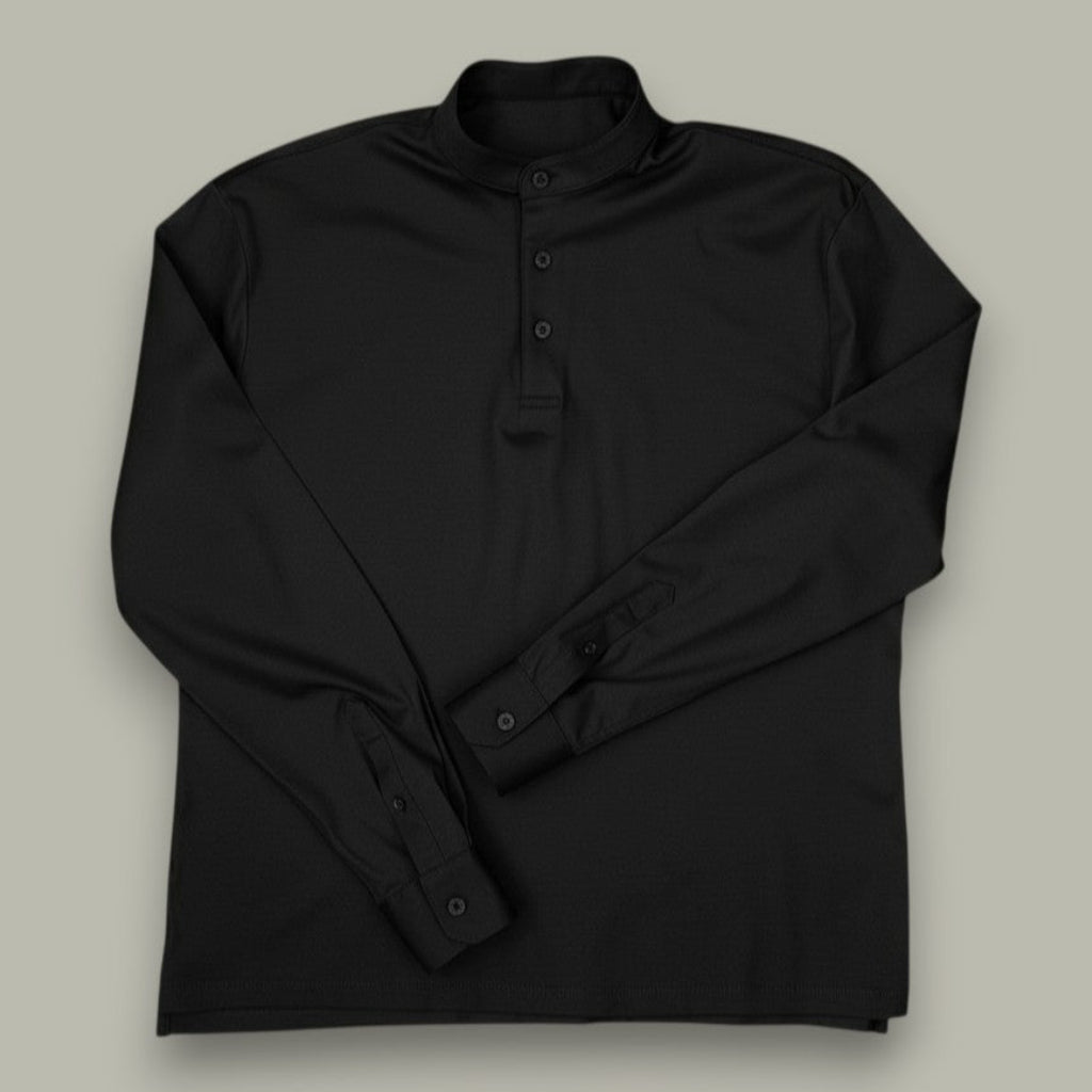 Made-to-Measure Black Cotton Stretch Mao Collar Polo