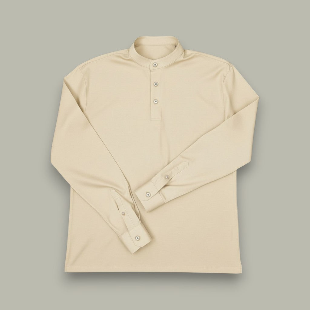 Made-to-Measure Butter Cotton Stretch Mao Collar Polo