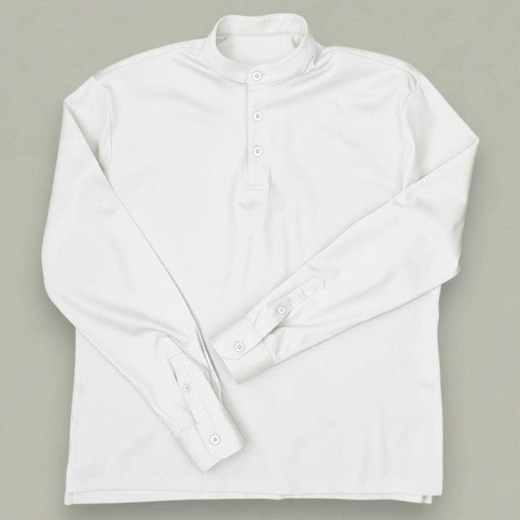 Made-to-Measure White Cotton Stretch Mao Collar Polo