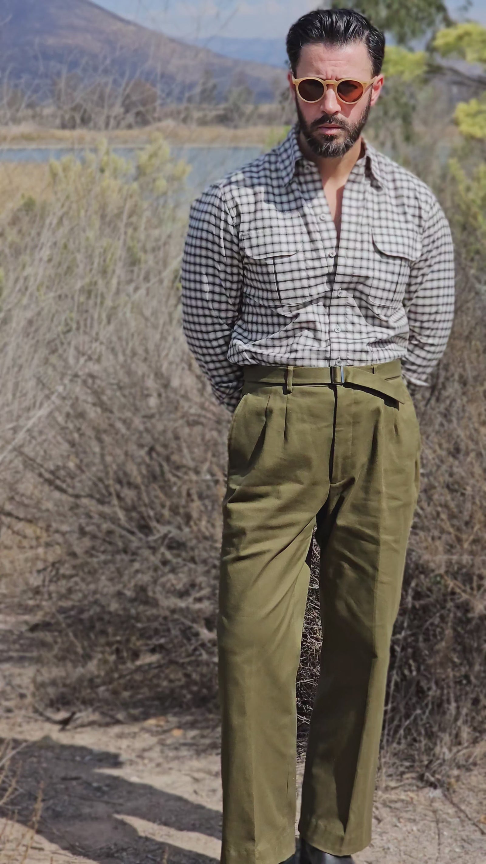 Made-to-Measure Olive Cotton Trousers with Removable Belt