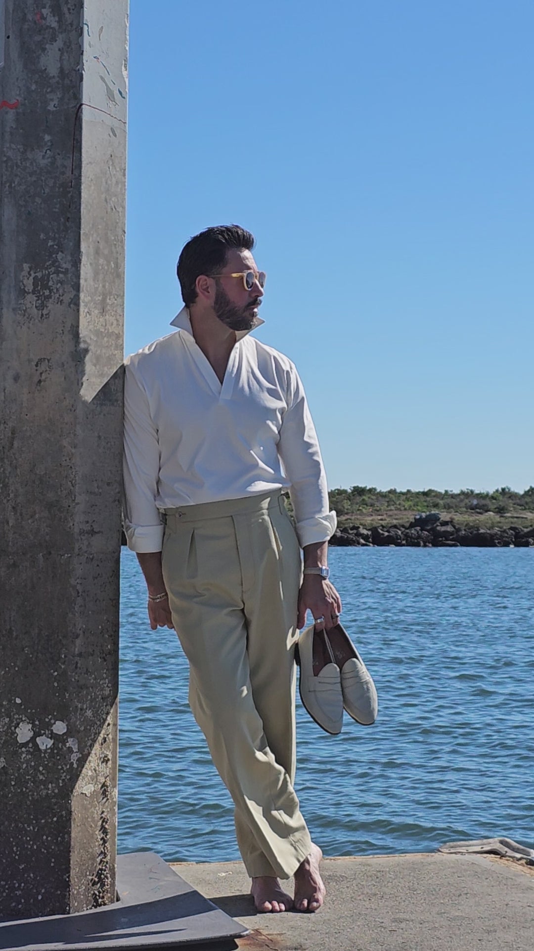 Made-to-Measure Butter Yellow Cotton-Spandex Pleated Trousers