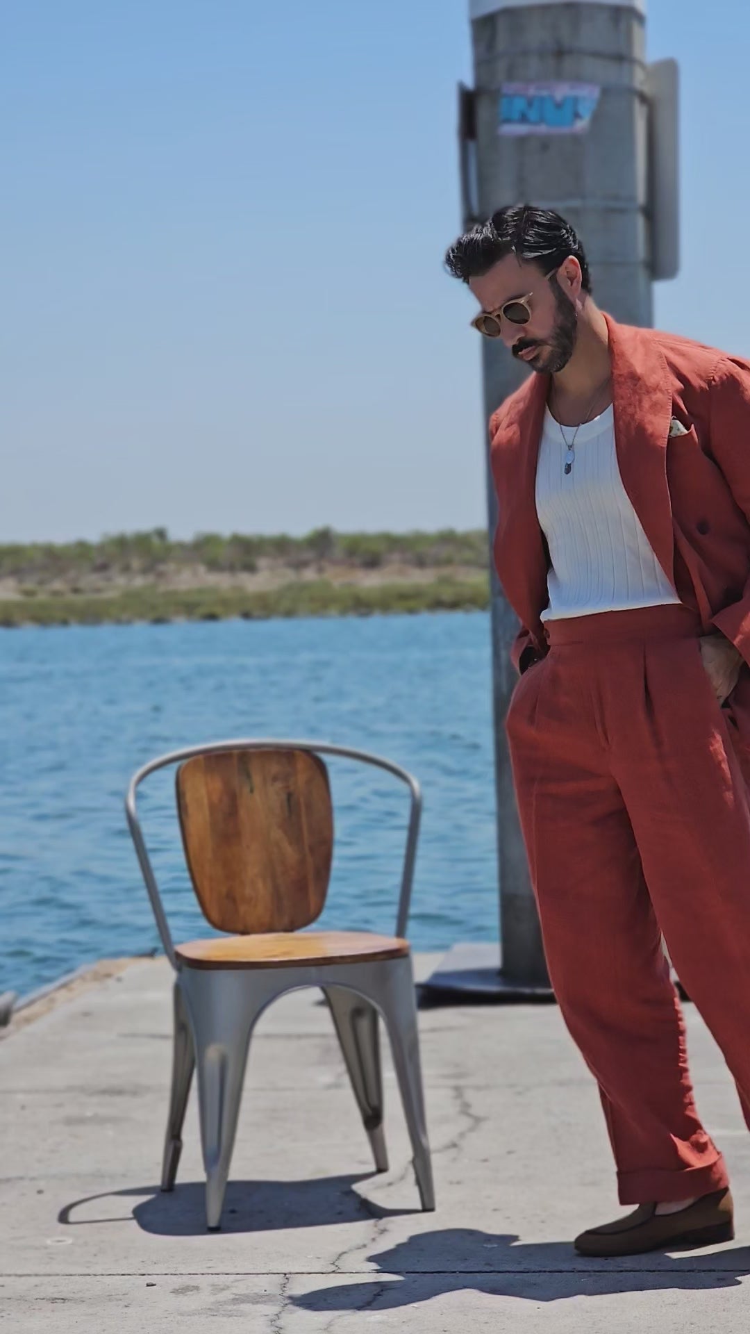 Made-to-Measure Burnt Orange Linen Double-Breasted Shawl Lapel Sport Jacket