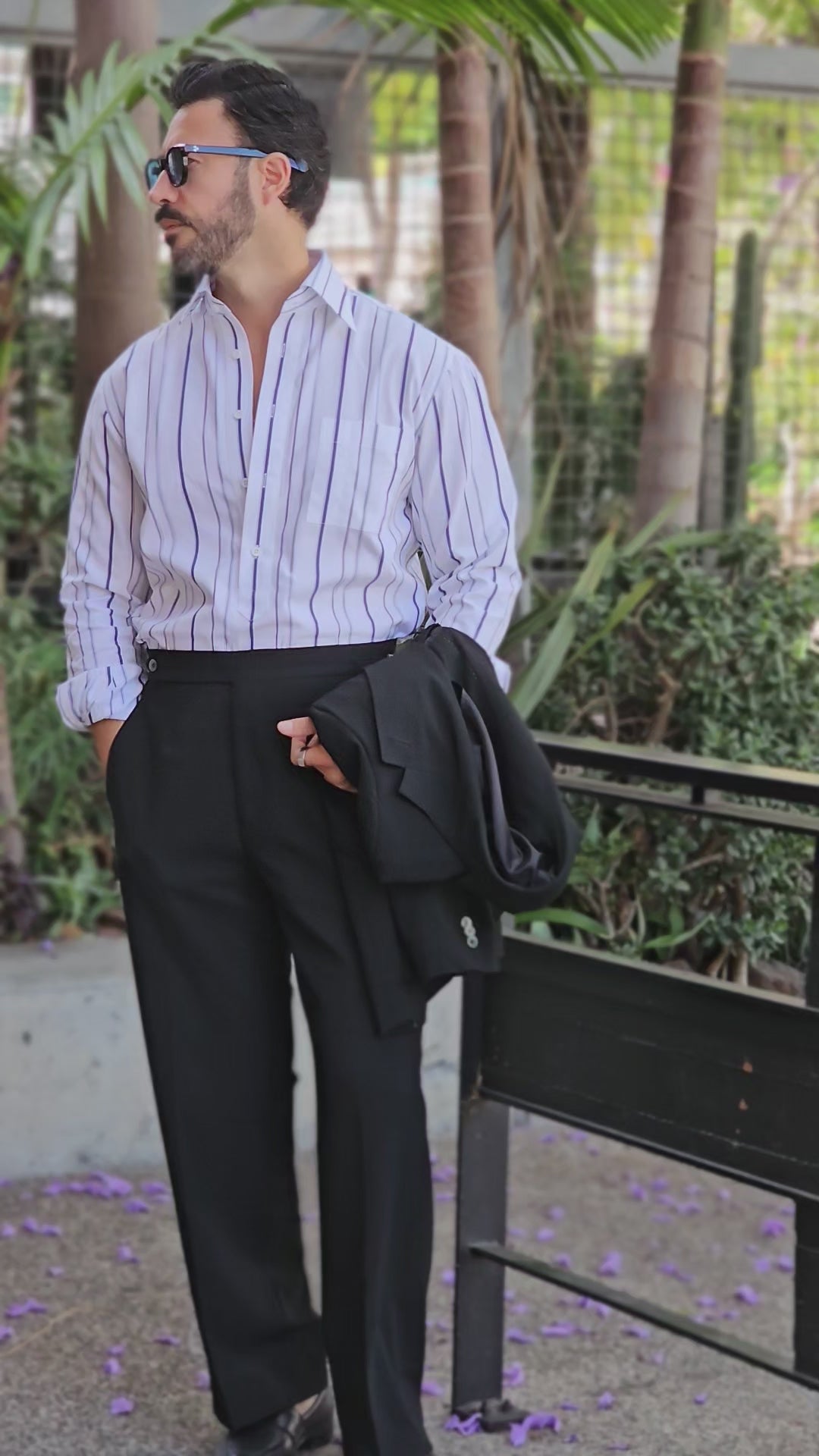 Made-to-Measure Fine Cotton Deep Blue & Navy Striped Popover Shirt