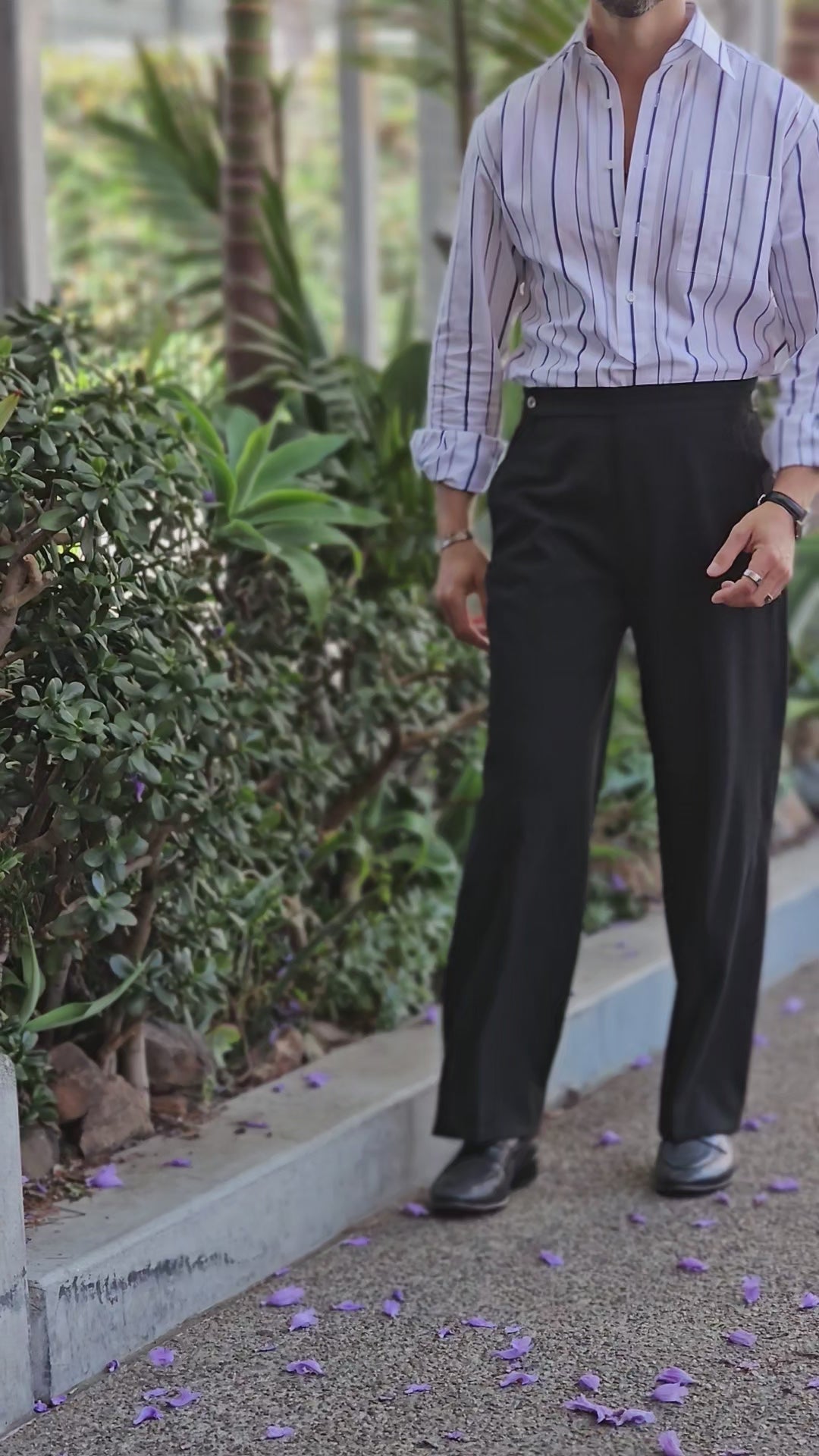 Made-to-Measure Black Seersucker Trousers