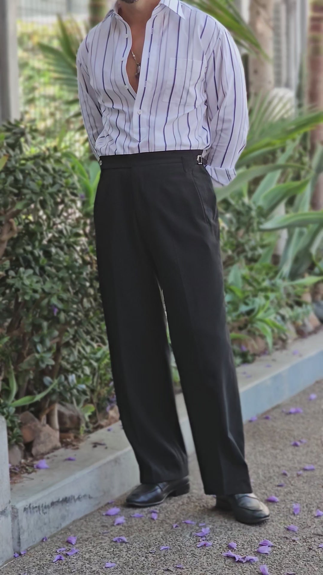 Made-to-Measure Black Seersucker Trousers