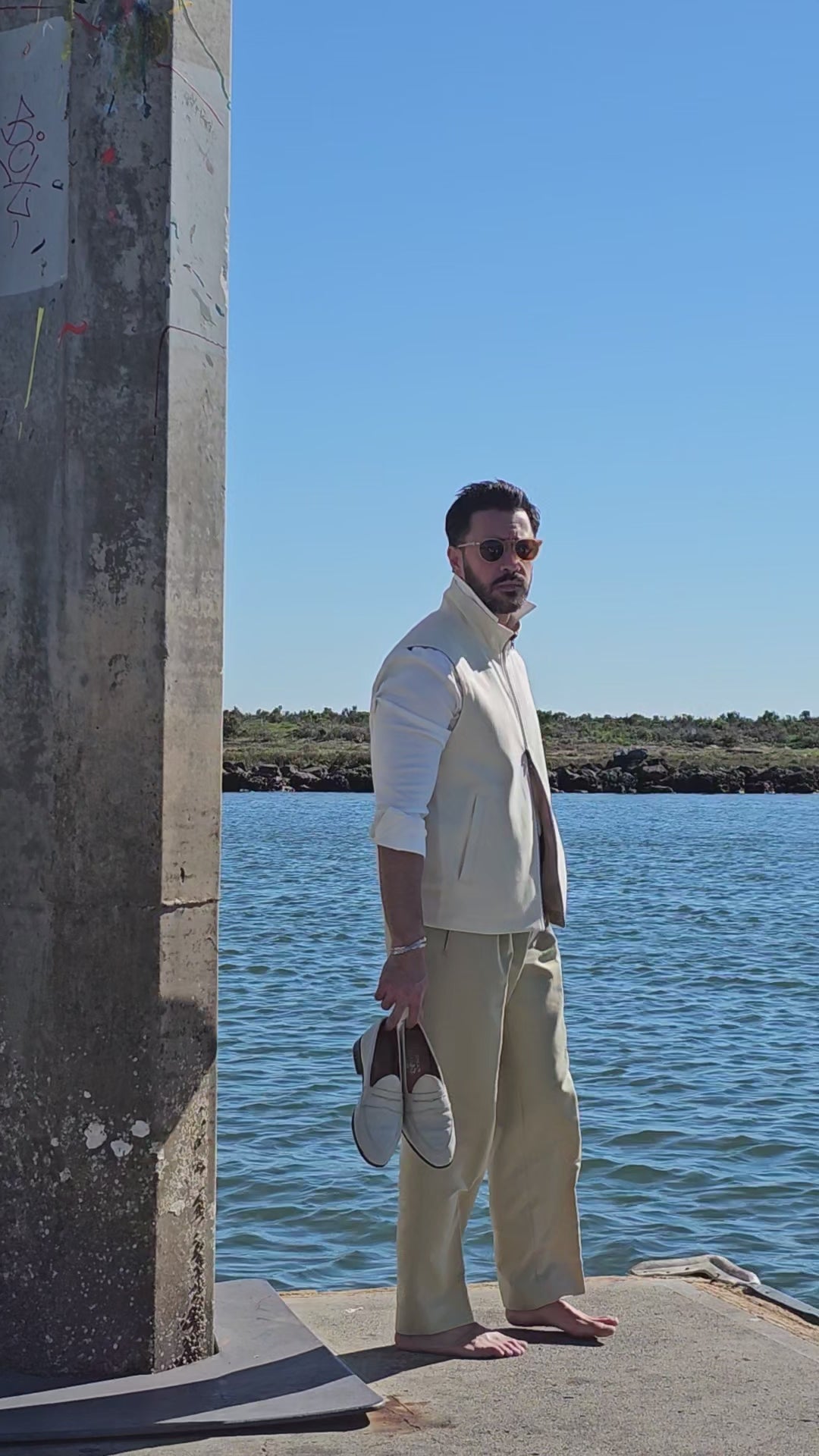 Made-to-Measure Reversible Oatmeal Wool-Silk-Linen & Ivory Hopsack Wool-Silk Vest