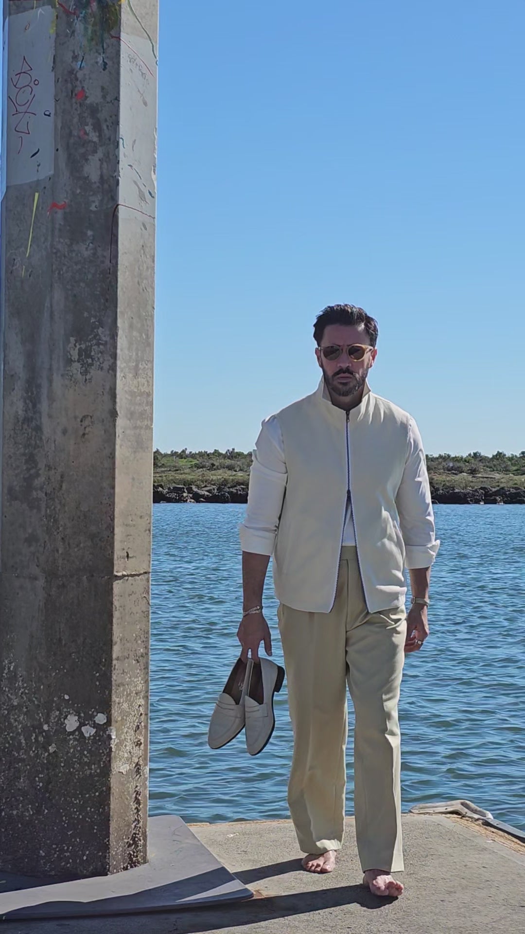 Made-to-Measure Reversible Oatmeal Wool-Silk-Linen & Ivory Hopsack Wool-Silk Vest