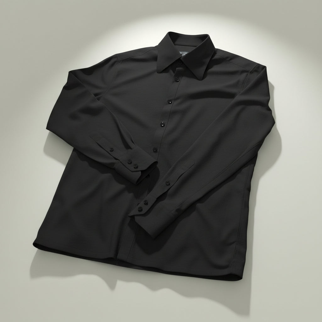 Made-to-Measure Black Bamboo Shirt with Rounded Collar